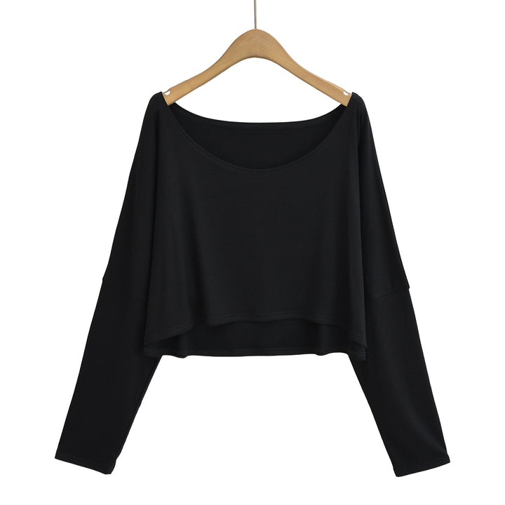 Dame afslappet langærmet crop-top med bred silhuet og elegant rund halsudskæring Stilla