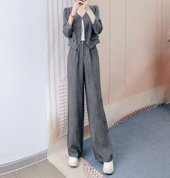 Dame elegant blazer-bukser-sæt med høj talje og struktureret design Stilla
