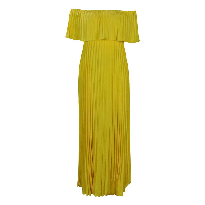 Dame Off-Shoulder Maxikjole med plisseret design og elastisk overdel Stilla