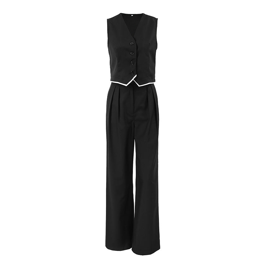 Dame cropped Blazer-sæt med stilfuld ståkrave og elegante knapdetaljer Stilla