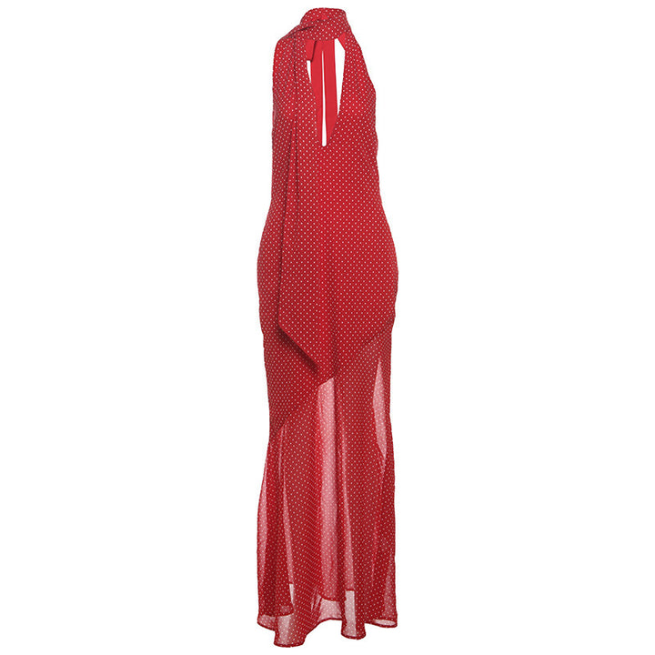 Dame maxikjole med original halterneck-design og elegant gennemsigtig indsats Stilla