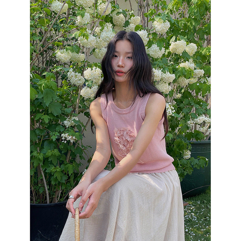 Dame ærmeløs pullover-top med floralt applikationsdesign Stilla