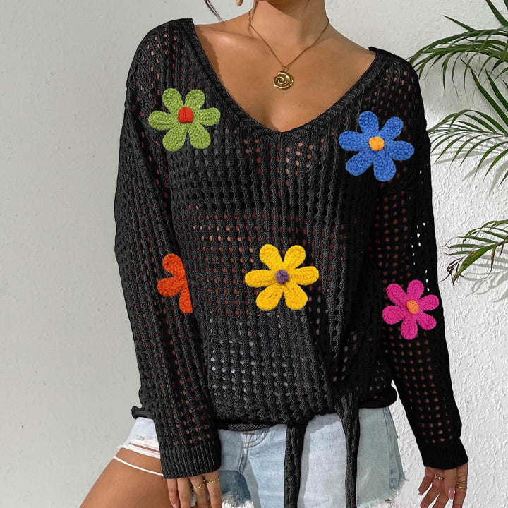 Damer hækleoverdel med blomsterapplikationer Skovae