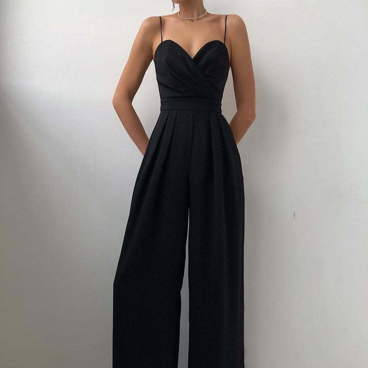 Dame elegant jumpsuit med dyb V-udskæring og vide ben Skovae