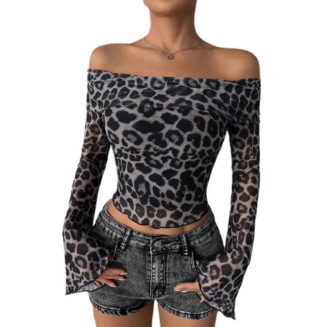 Dame Off-Shoulder Top med leopardmønster Skovae