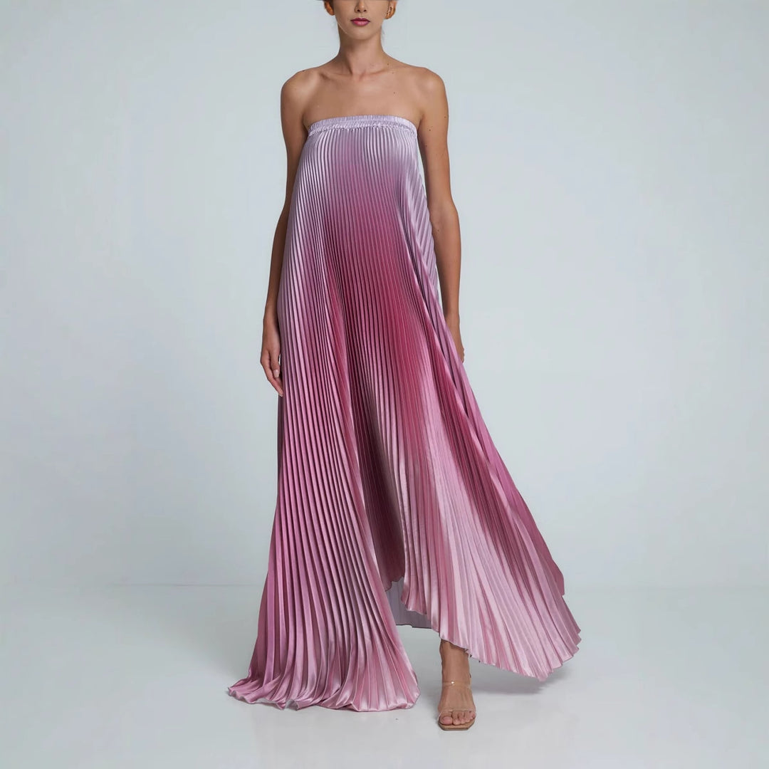 Dame Maxi-kjole med kunstnerisk plisseringsdesign og blomstertryk Stilla