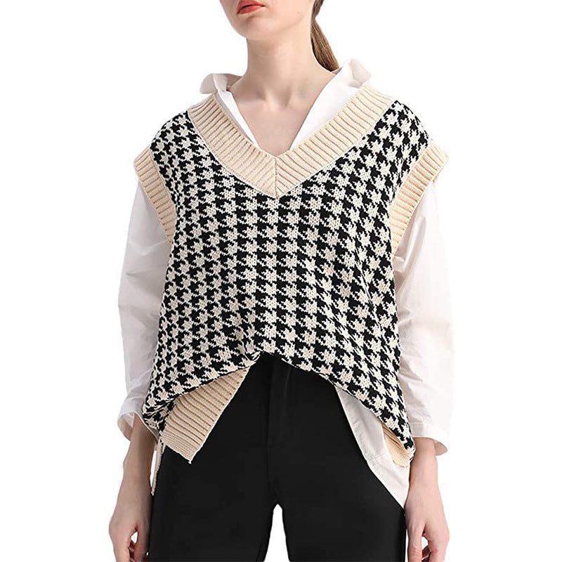 Damer elegant strikvest i moderne houndstooth-mønster Stilla