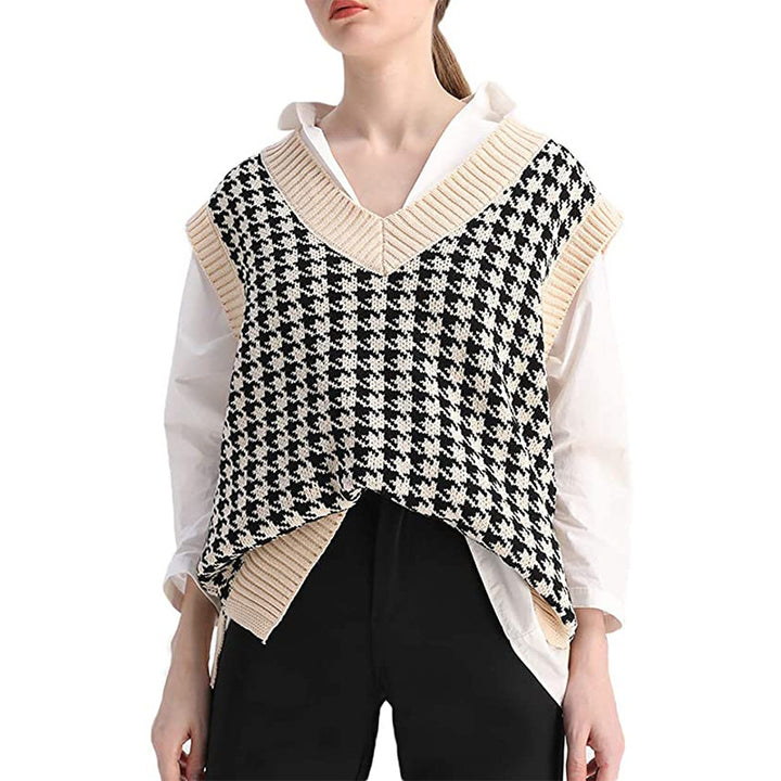 Damer elegant strikvest i moderne houndstooth-mønster Stilla