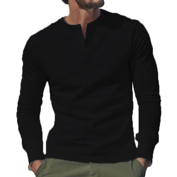 Herre langærmet Henley-shirt med praktisk knaplukning og tætsiddende pasform Stilla