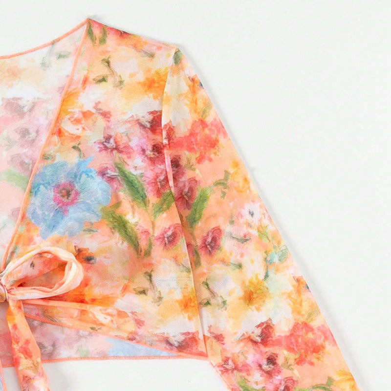 Dame Floral Bikinisæt med elegant indpakningsoberdel Skovae