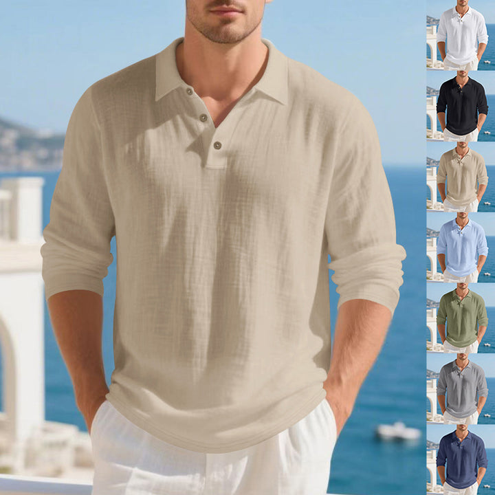 Herrer nan Musselin-langærmet polo t-shirt med skjortekrave, kort knaplukning og naturlig knaplook Skovae
