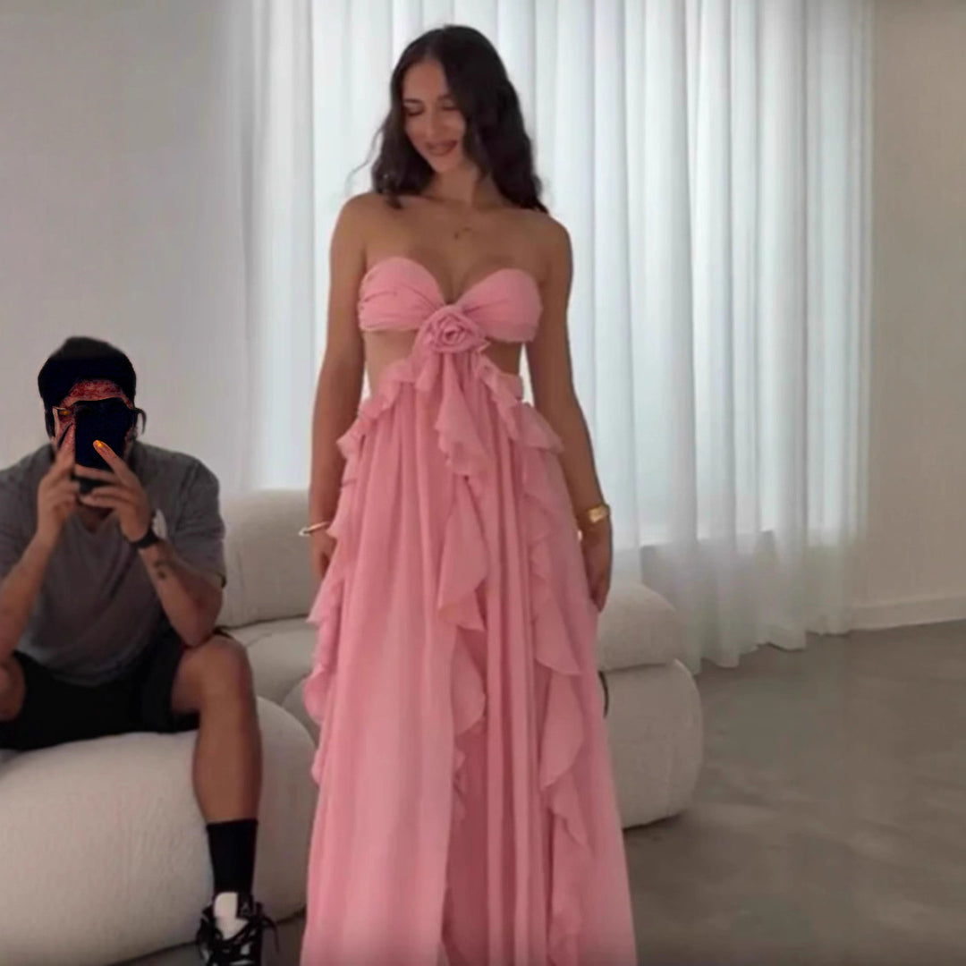Kvinders luftige sommerkjole med ruffle detaljer og off-the-shoulder design