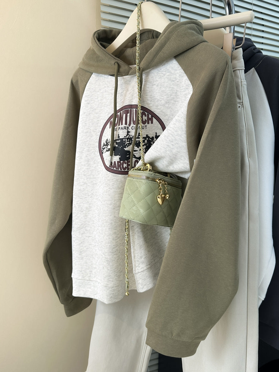 Femme Casual Grafik Hoodie med kraftige kontrastærmer Stilla