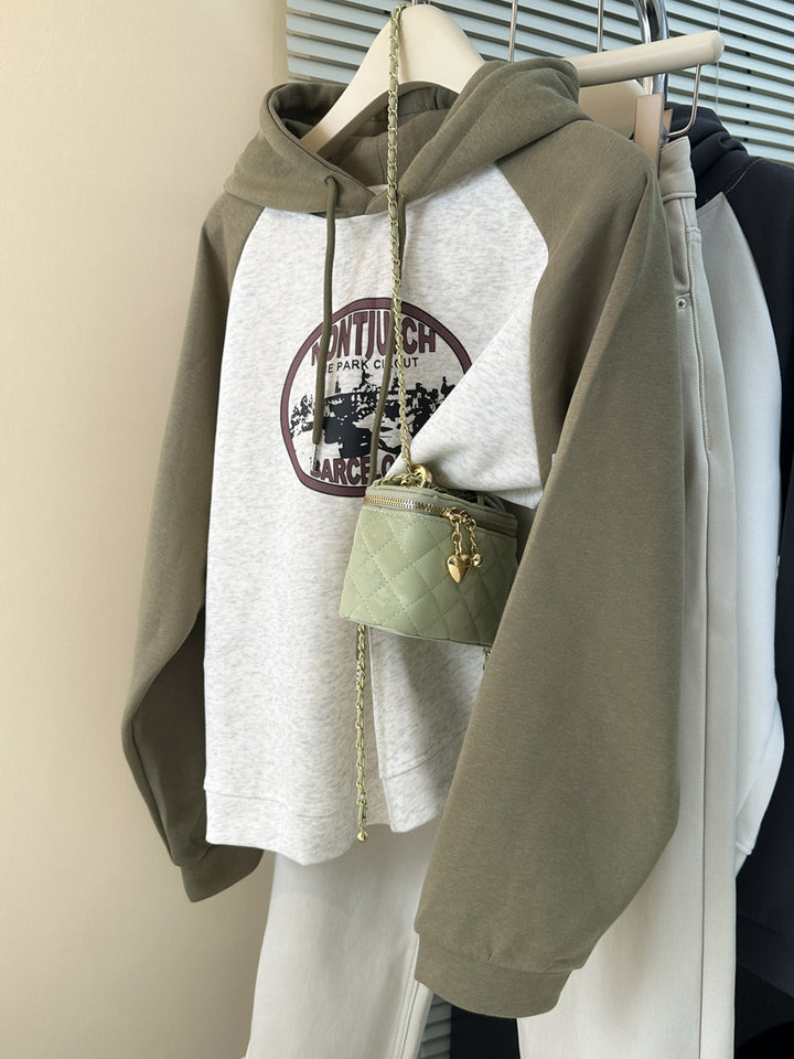 Femme Casual Grafik Hoodie med kraftige kontrastærmer Stilla