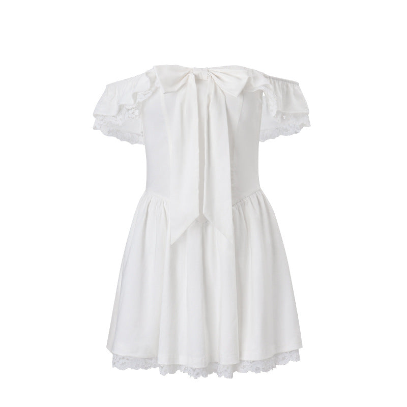 Dame Off-Shoulder Kjole med elegante Rüschendetails og Sløjfe pynt Stilla