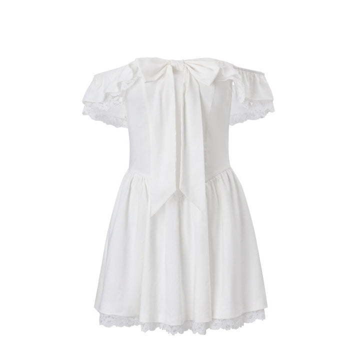 Dame Off-Shoulder Kjole med elegante Rüschendetails og Sløjfe pynt Stilla