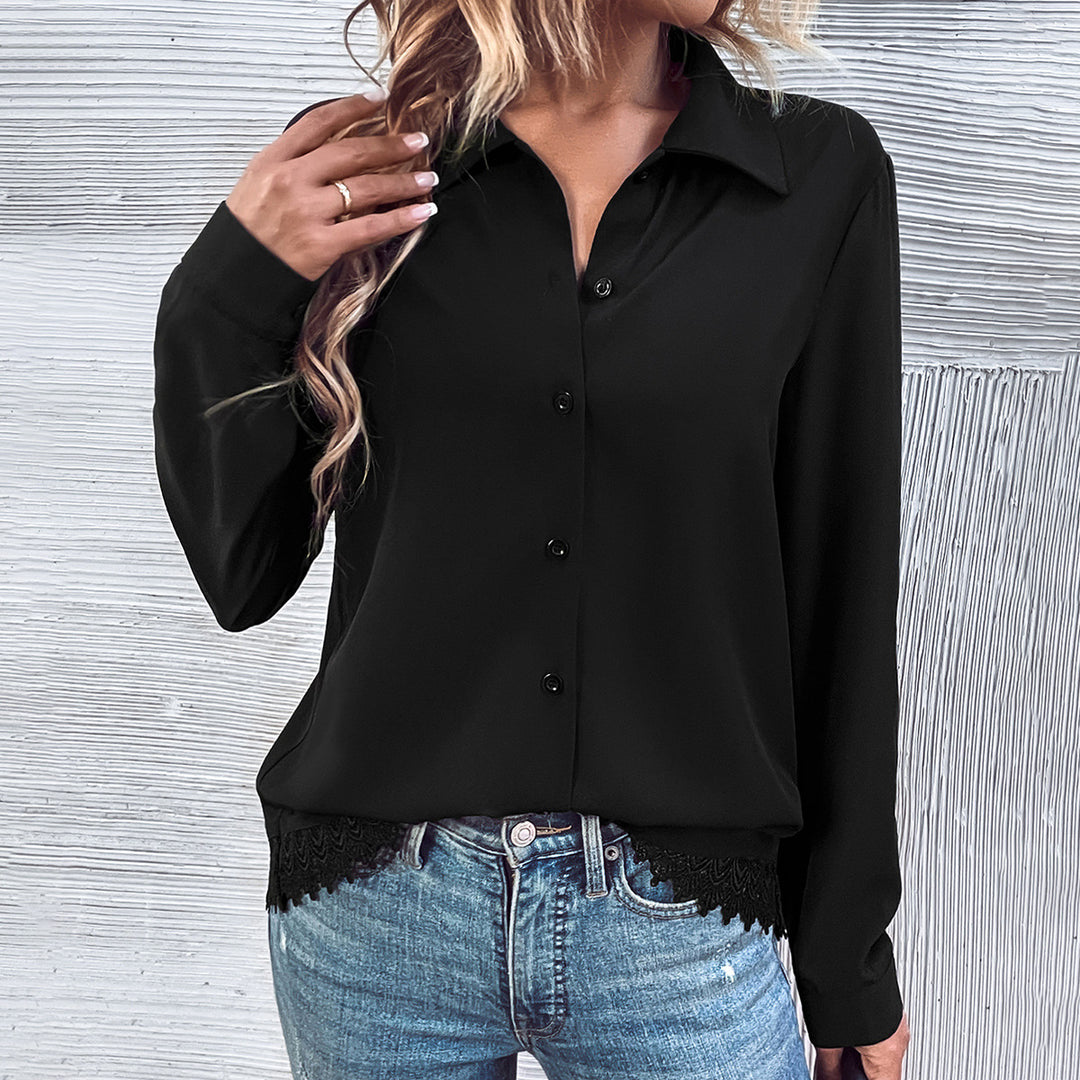 Dame elegant bluse med blonde og knaplukning Stilla