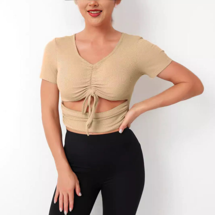 Dame Cropped Top med snørring og V-udskæring Skovae