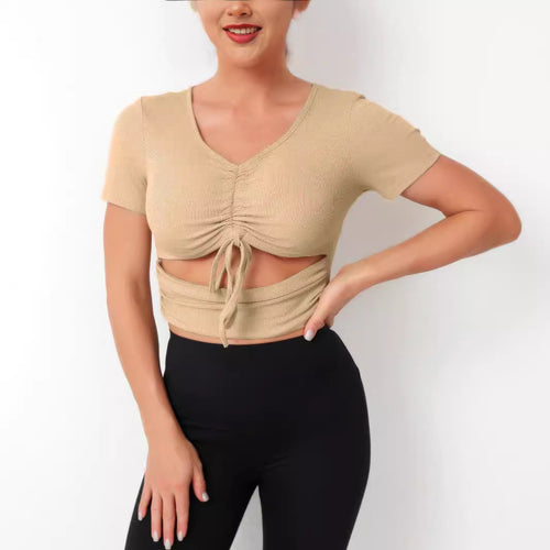 Dame Cropped Top med snørring og V-udskæring Skovae