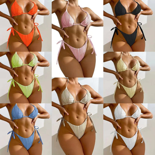 Dame Triangel-Bikini med raffinerede ribbede detaljer og sidelangt bånd Stilla