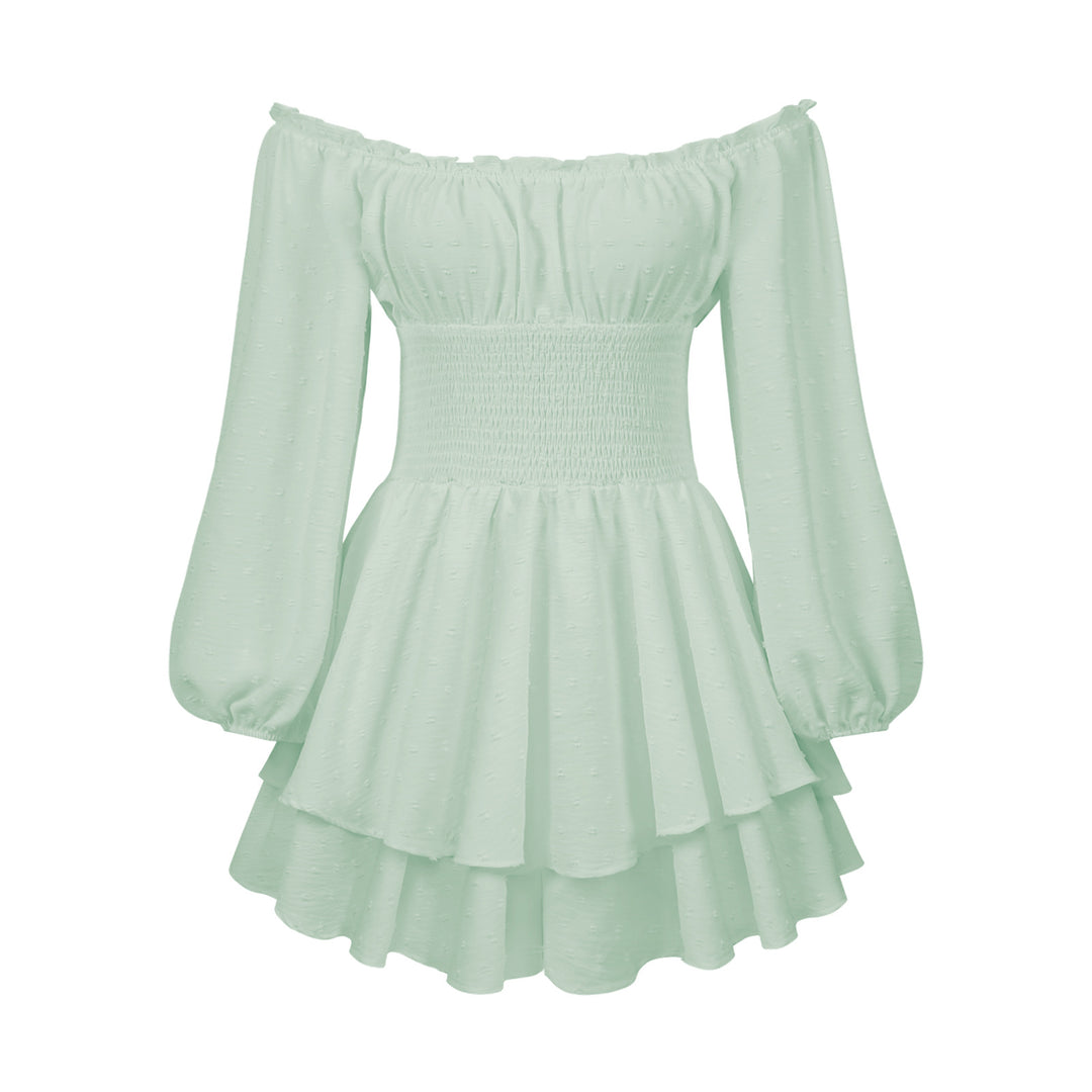 Dame Off-Shoulder Minikjole med voluminøse ærmer og ruffles design Stilla