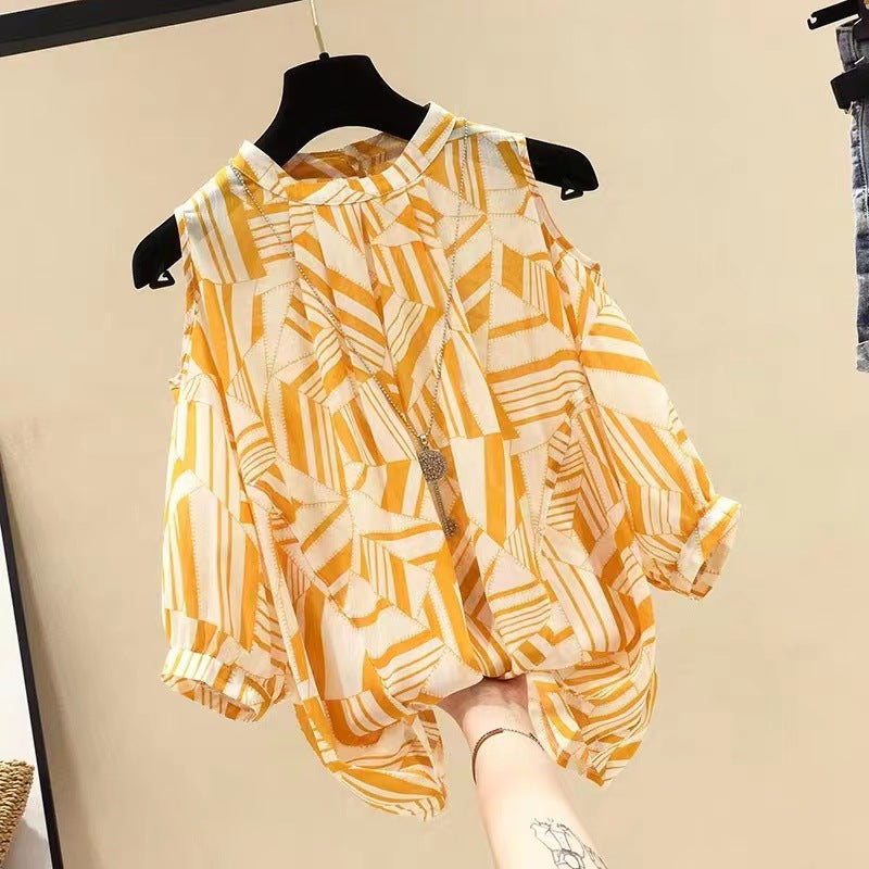 Dame Kold Skulder Geometrisk Tryk Bluse Stilla