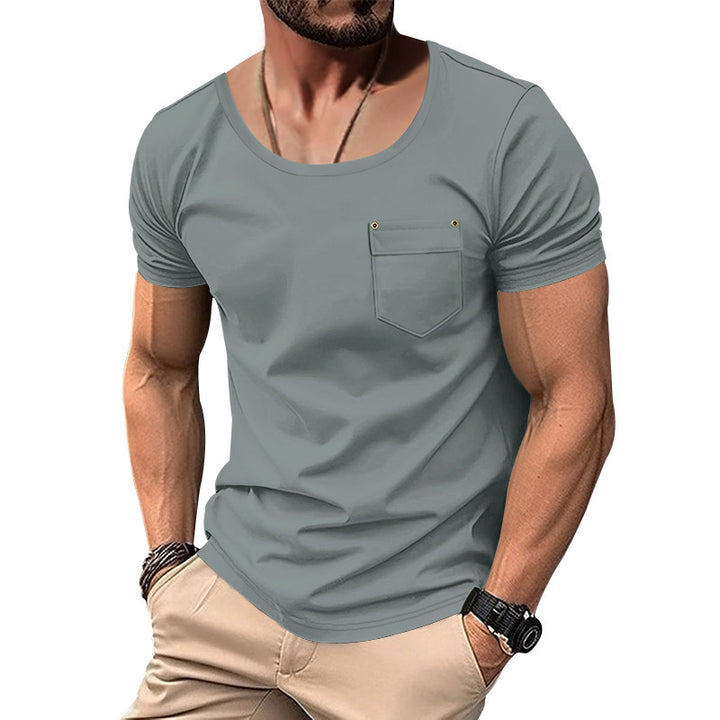 Herrer kvalitets T-shirt med afslappet V-hals og praktisk brystlomme Stilla