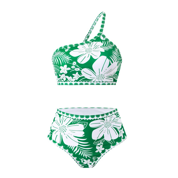 Damer Bikini-sæt med asymmetrisk top og blomsterdetaljer Skovae