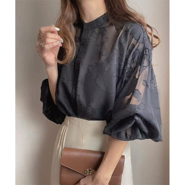 Dame Gennemsigtig Blomster Broderet Bluse Stilla
