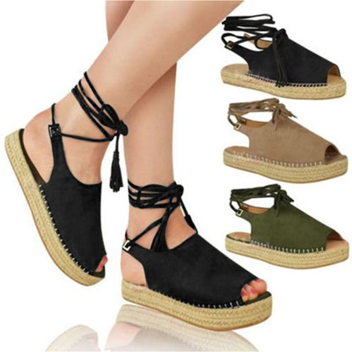 Dame elegante Espadrillos med flettet jutesål og snørebånd Stilla