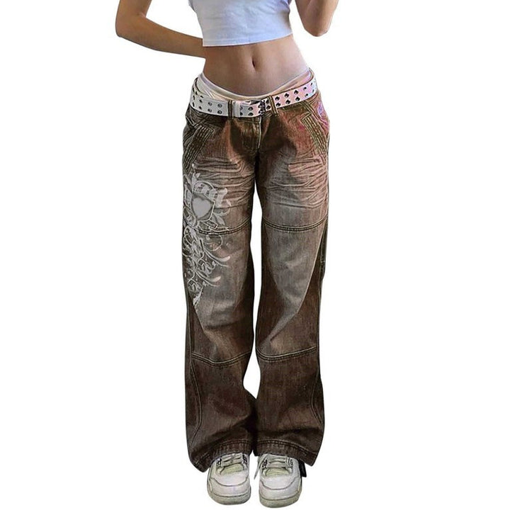 Dame baggy jeans med unikt grafisk design Skovae