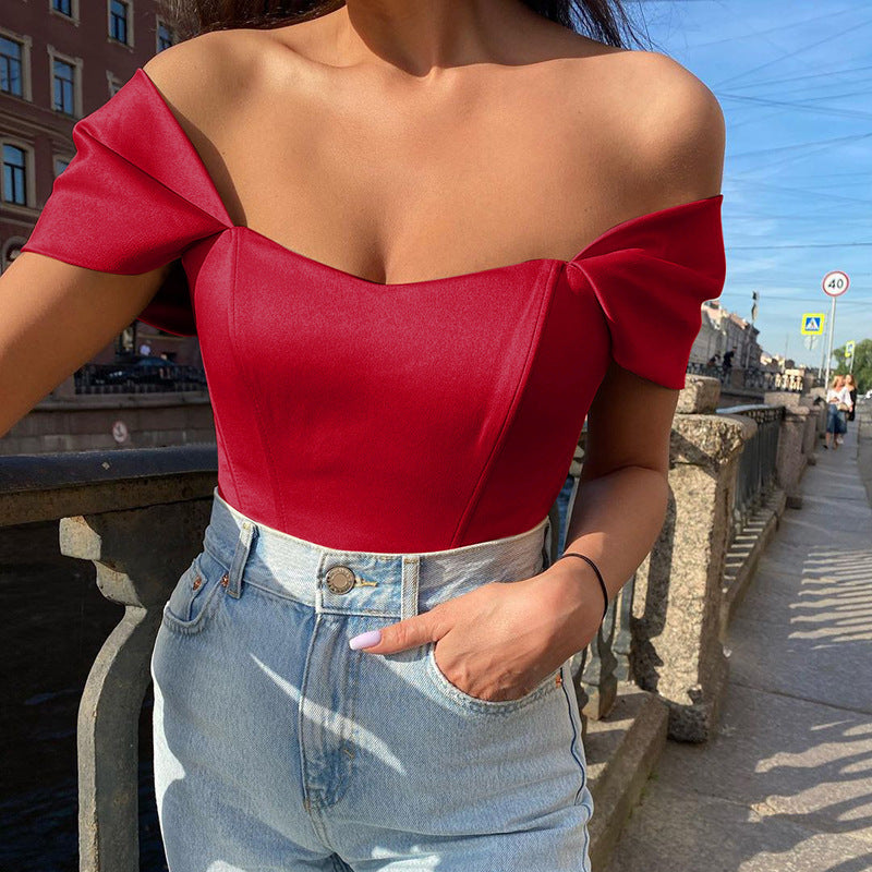 Dame elegant satin-bustier med skulderdetaljer Skovae