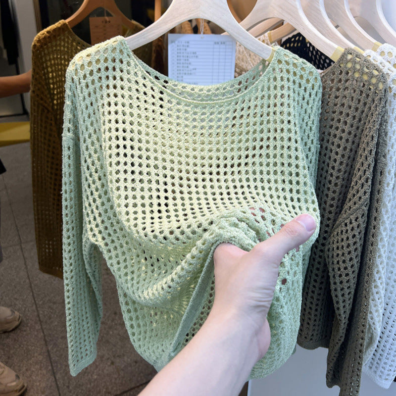 Kvindernes luftige strikkede pullover med groft netmønster Stilla
