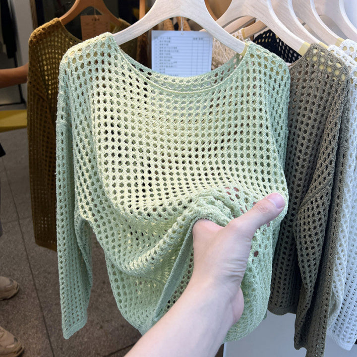 Kvindernes luftige strikkede pullover med groft netmønster Stilla