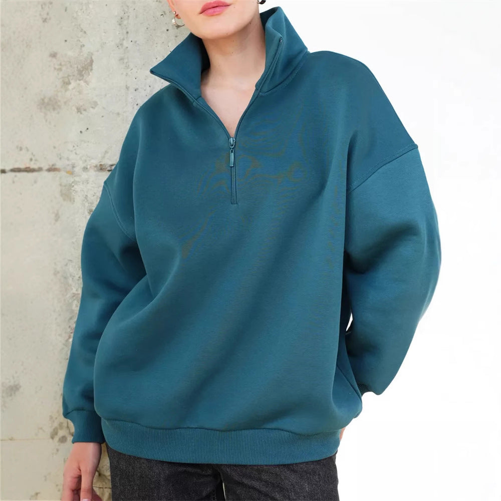 Dame Oversized Sweatshirt med Høj Krave og Lynlås Skovae