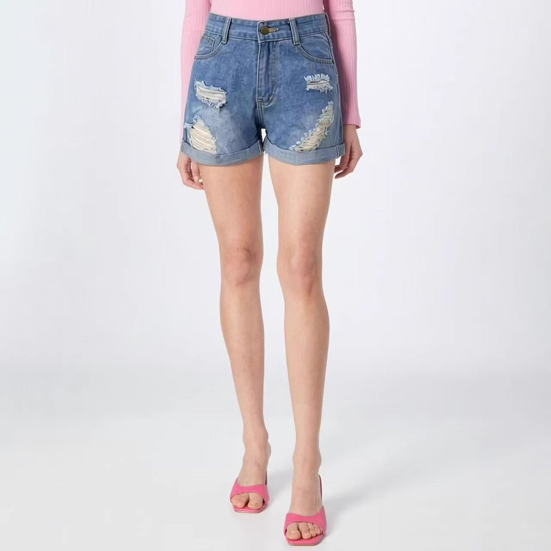 Dame Ødelagte Denim-Shorts med høj talje og stilfuld Fransen-Look Skovae