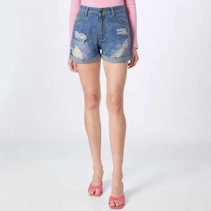 Dame Ødelagte Denim-Shorts med høj talje og stilfuld Fransen-Look Skovae