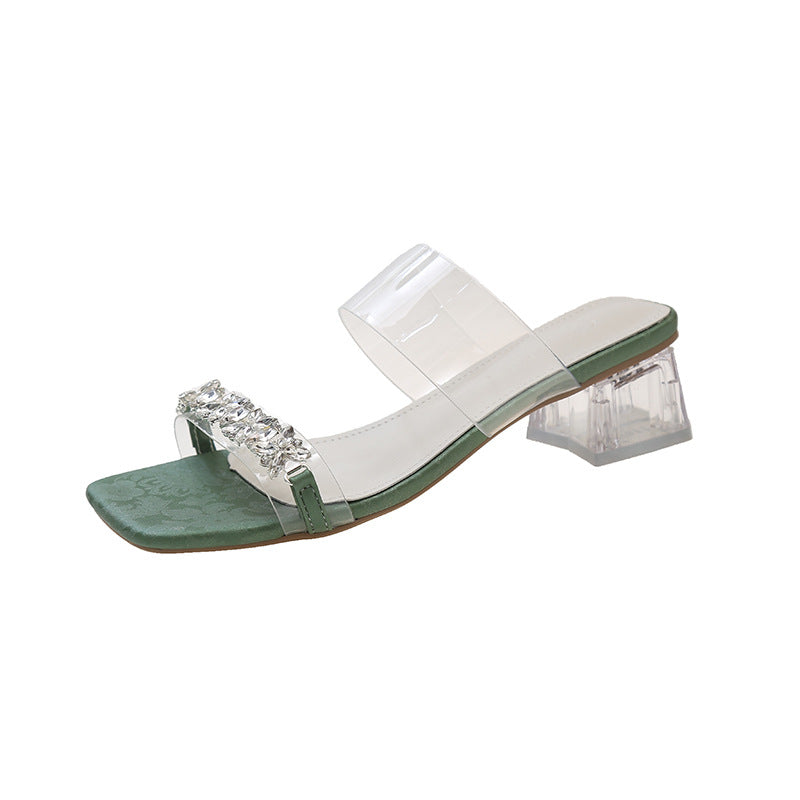 Dame elegante Open-Toe Blockhæls Mules med strasdekoration Stilla