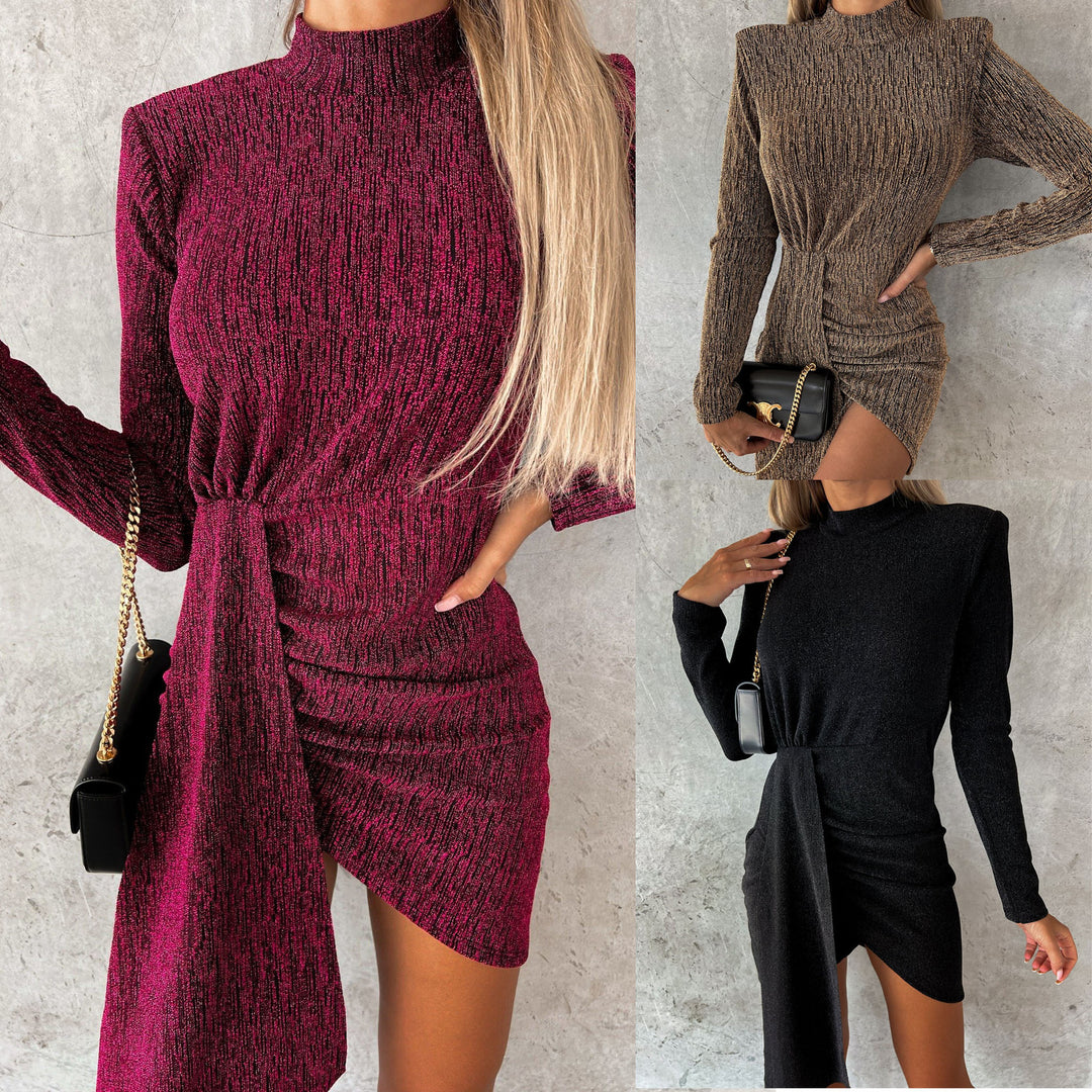 Dame Elegant Minikjole med høj krave og asymmetrisk talje Stiila