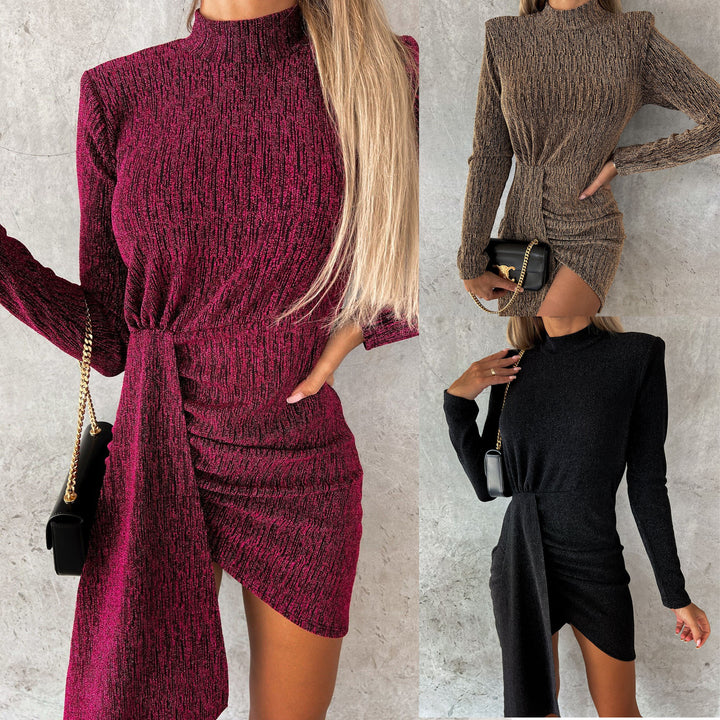 Dame Elegant Minikjole med høj krave og asymmetrisk talje Stiila
