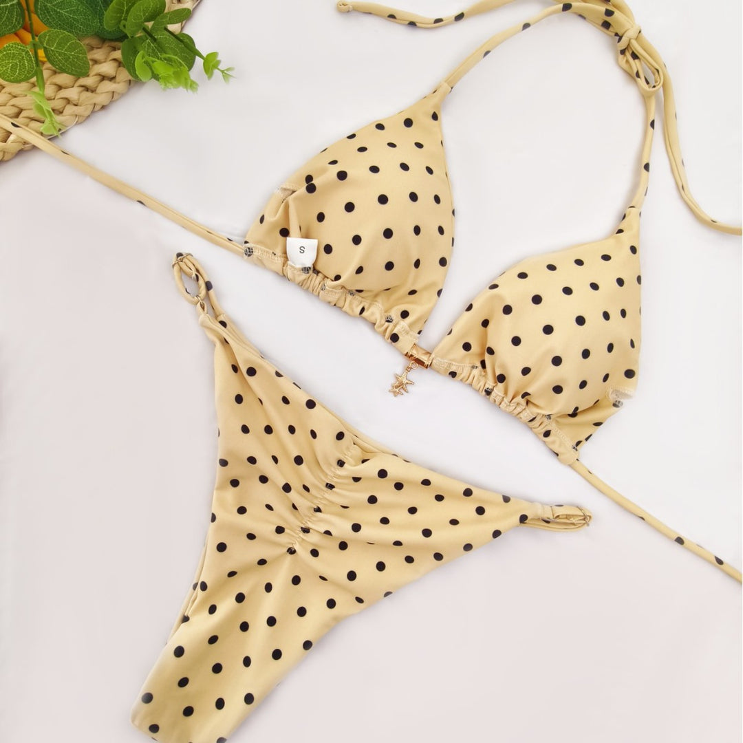 Dame Bikini-sæt med raffineret polka-dot design og justerbar halterneck Skovae