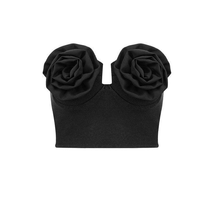 Dame Crop-Top med florale applikationer Stilla