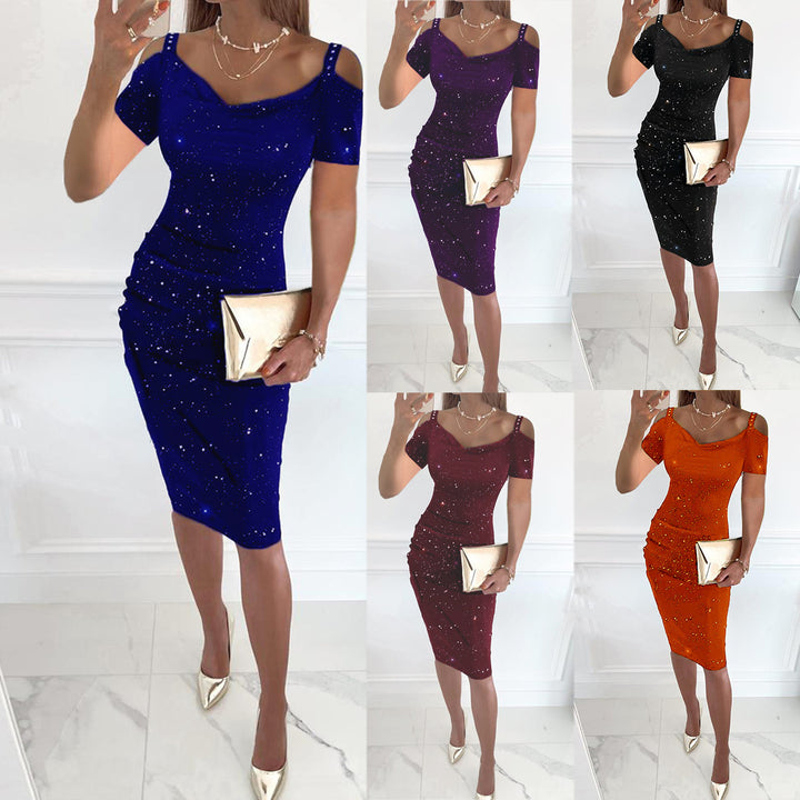 Off-Shoulder Rynke Slip-Kjole Stilla
