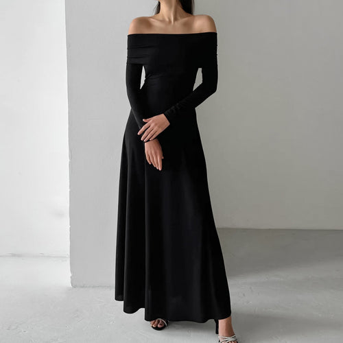 Dame Off-Shoulder Maxikjole med lange ærmer og figursyet snit Stilla
