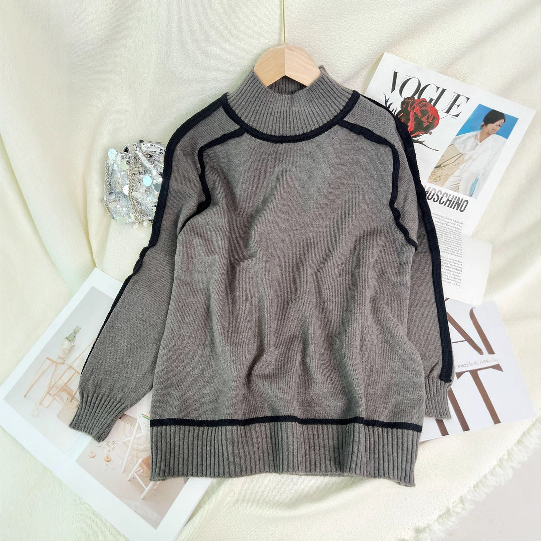 Dame stilfuld turtleneck sweater med kontrasterende kant Stilla