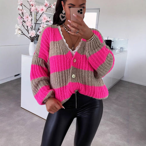 Kvinder striped cardigan med knapdetaljer og oversized snit Stilla
