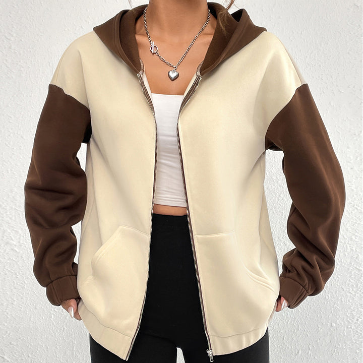 Damer casual sweatshirt jakke med kontrasterende ærmer og hætte Stilla