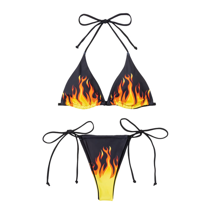 Dame trendy triangel-bikini med flammende mønster Stilla