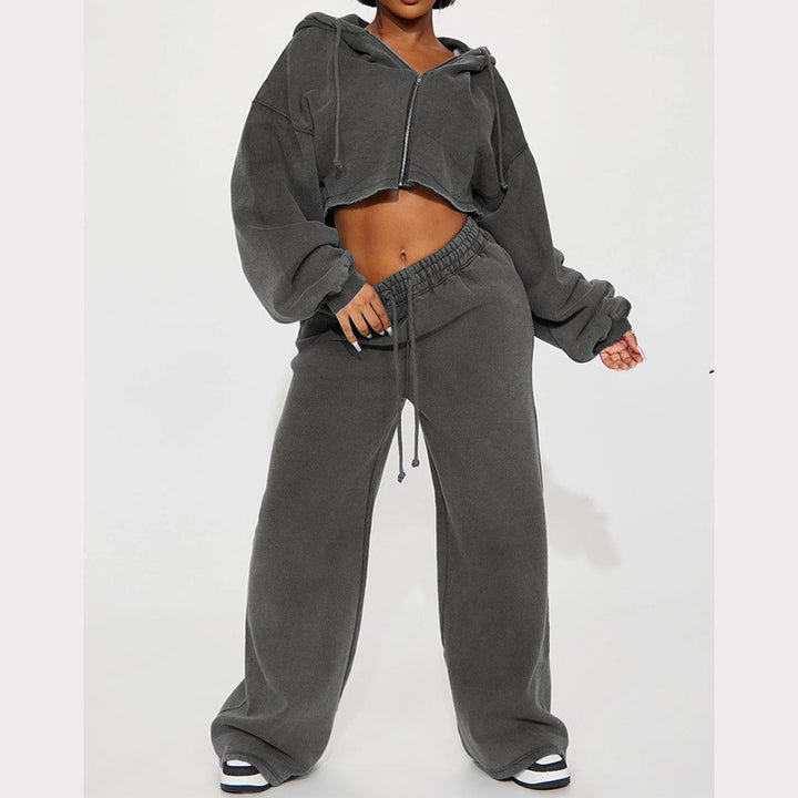 Kvinders cropped hoodie og brede joggingbukser sæt Skovae
