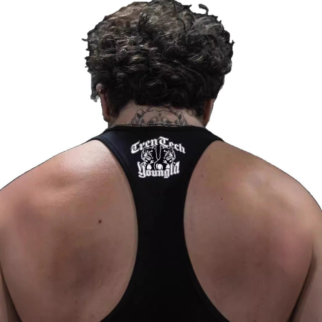 Herren nan figursygt Fitness-Tanktop med Bulldogge-grafik og ekstra dybe armlægninger Skovae